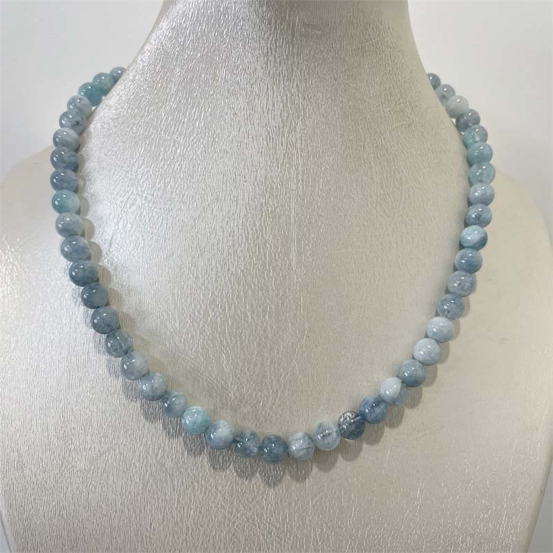 Yoga Health & Fitness Centre - 8MM Aquamarine Jade Necklace Blue Natural